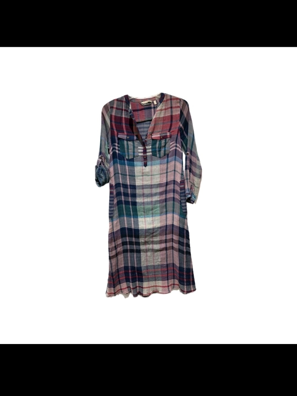 Soft Surroundings Multicolor Plaid Long-Sleeve Shirt Dress